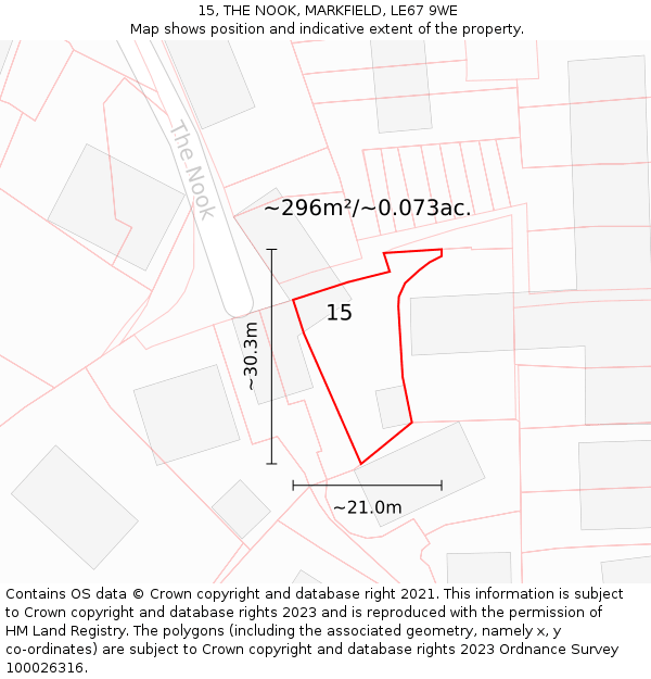 15, THE NOOK, MARKFIELD, LE67 9WE: Plot and title map