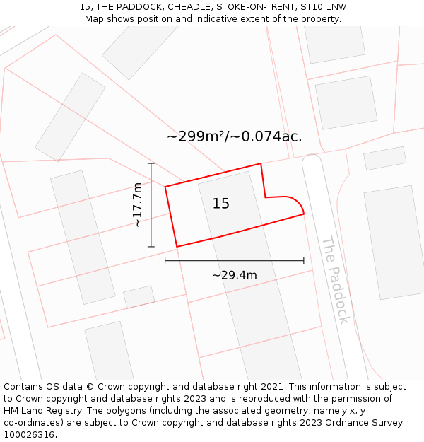 15, THE PADDOCK, CHEADLE, STOKE-ON-TRENT, ST10 1NW: Plot and title map