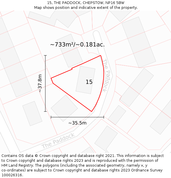 15, THE PADDOCK, CHEPSTOW, NP16 5BW: Plot and title map