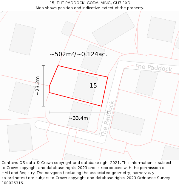 15, THE PADDOCK, GODALMING, GU7 1XD: Plot and title map