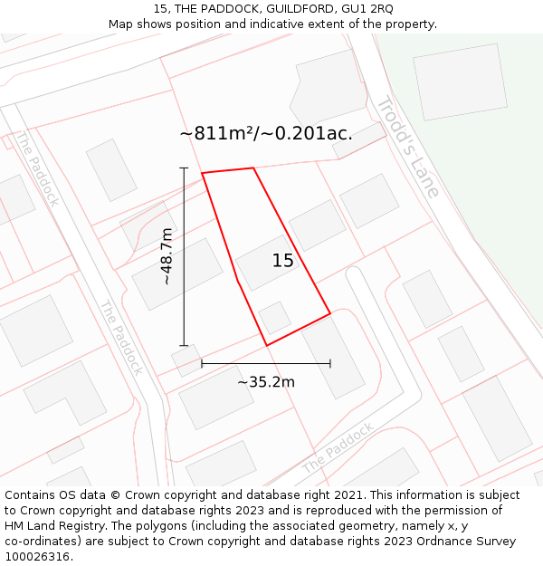 15, THE PADDOCK, GUILDFORD, GU1 2RQ: Plot and title map