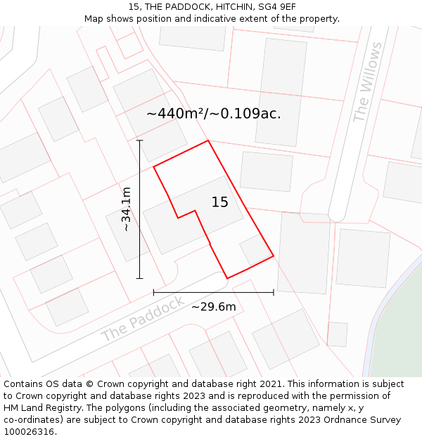 15, THE PADDOCK, HITCHIN, SG4 9EF: Plot and title map