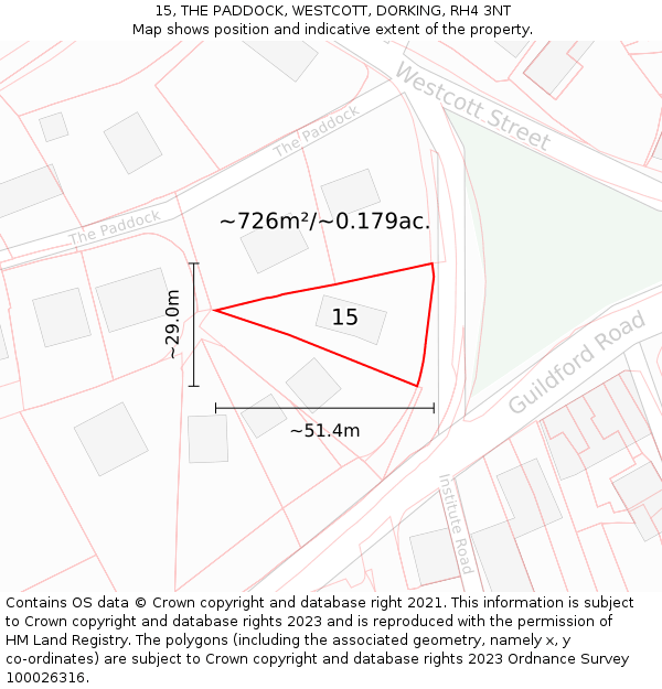 15, THE PADDOCK, WESTCOTT, DORKING, RH4 3NT: Plot and title map