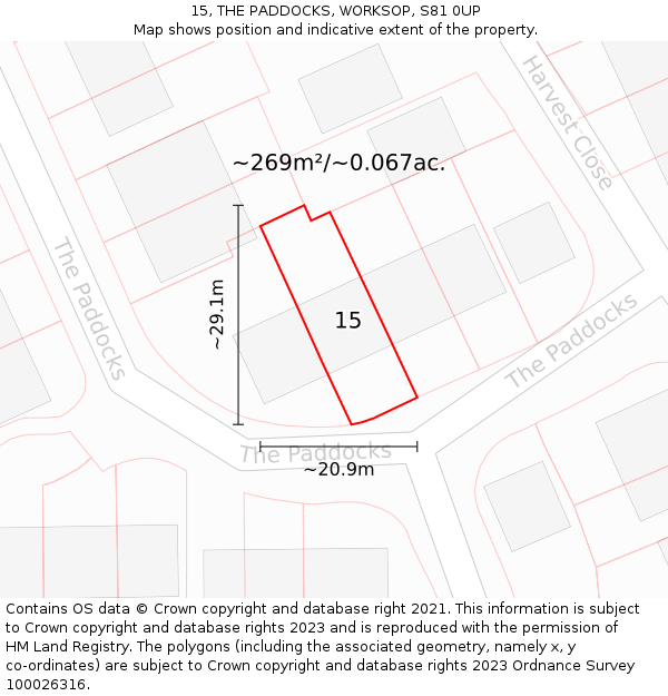 15, THE PADDOCKS, WORKSOP, S81 0UP: Plot and title map