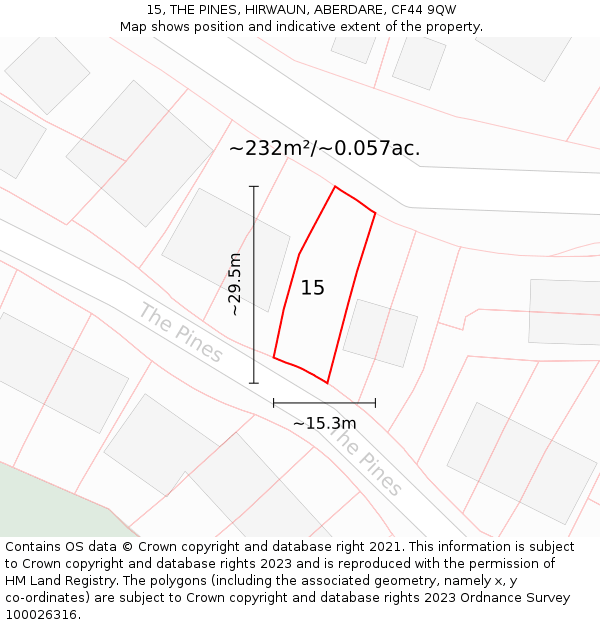 15, THE PINES, HIRWAUN, ABERDARE, CF44 9QW: Plot and title map