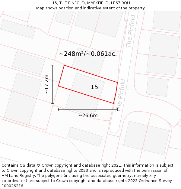 15, THE PINFOLD, MARKFIELD, LE67 9QU: Plot and title map