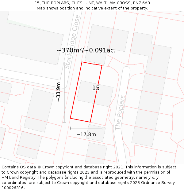 15, THE POPLARS, CHESHUNT, WALTHAM CROSS, EN7 6AR: Plot and title map