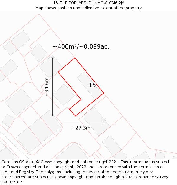 15, THE POPLARS, DUNMOW, CM6 2JA: Plot and title map