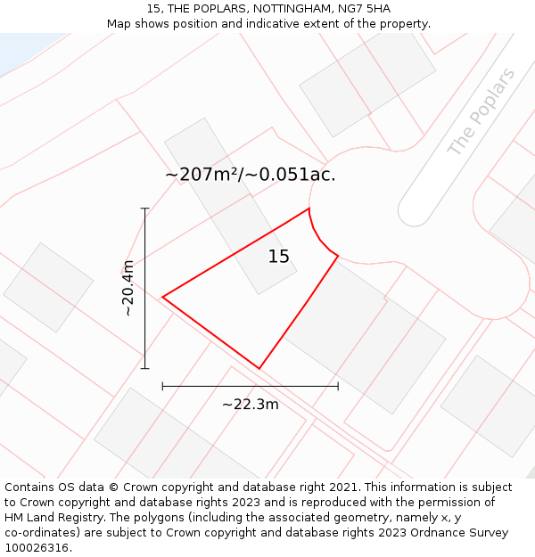 15, THE POPLARS, NOTTINGHAM, NG7 5HA: Plot and title map