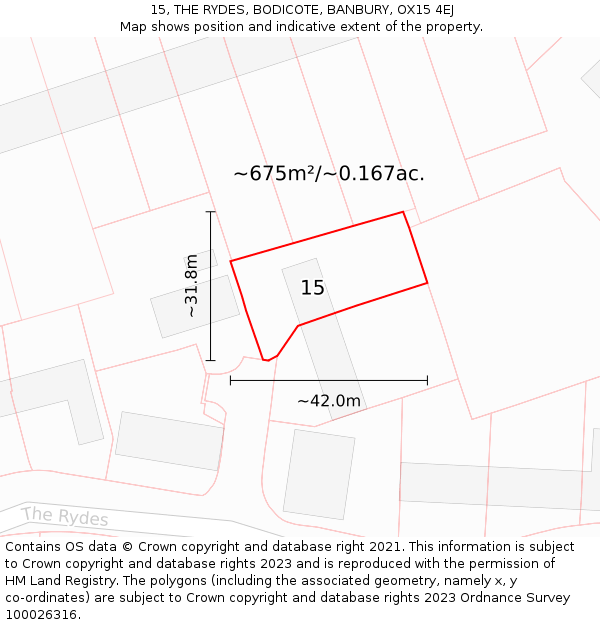 15, THE RYDES, BODICOTE, BANBURY, OX15 4EJ: Plot and title map