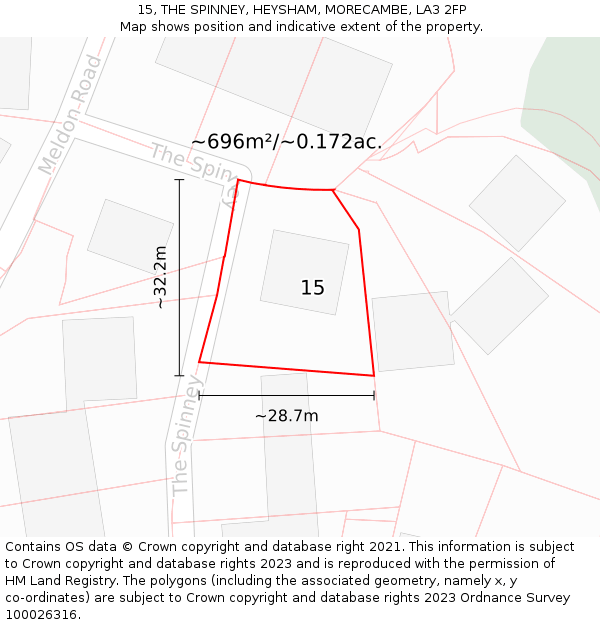 15, THE SPINNEY, HEYSHAM, MORECAMBE, LA3 2FP: Plot and title map