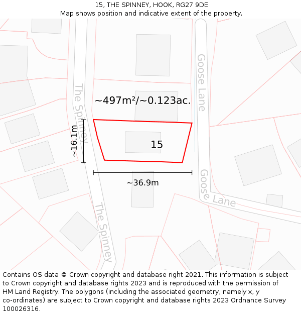 15, THE SPINNEY, HOOK, RG27 9DE: Plot and title map