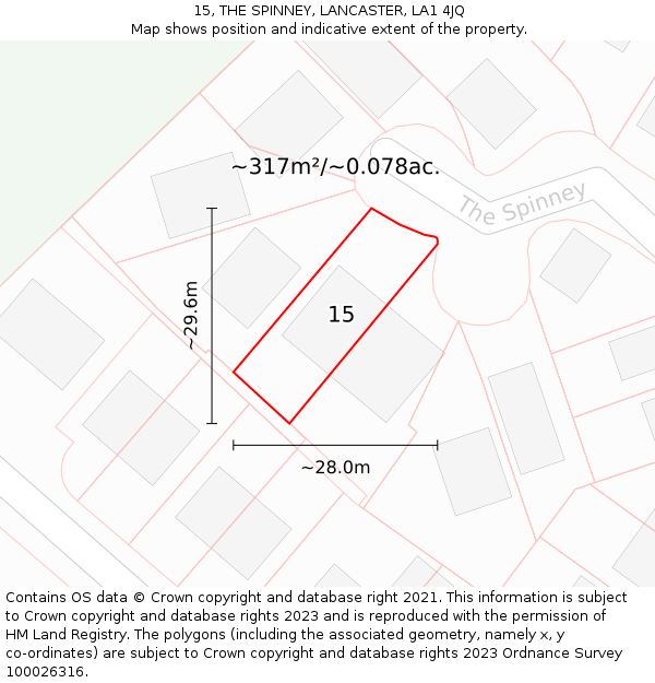 15, THE SPINNEY, LANCASTER, LA1 4JQ: Plot and title map