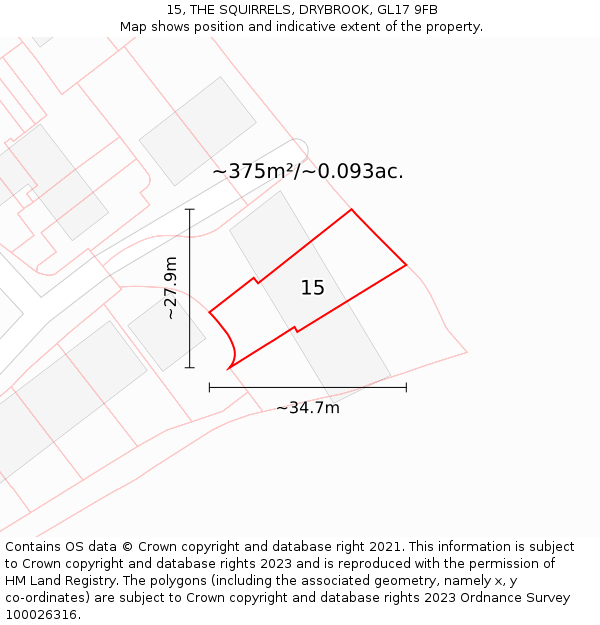 15, THE SQUIRRELS, DRYBROOK, GL17 9FB: Plot and title map