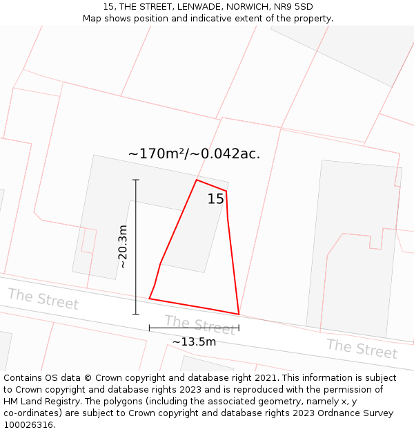 15, THE STREET, LENWADE, NORWICH, NR9 5SD: Plot and title map