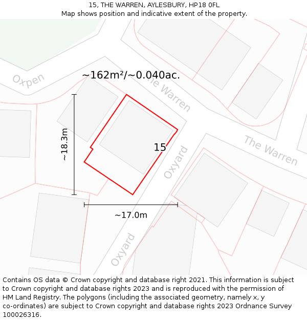 15, THE WARREN, AYLESBURY, HP18 0FL: Plot and title map