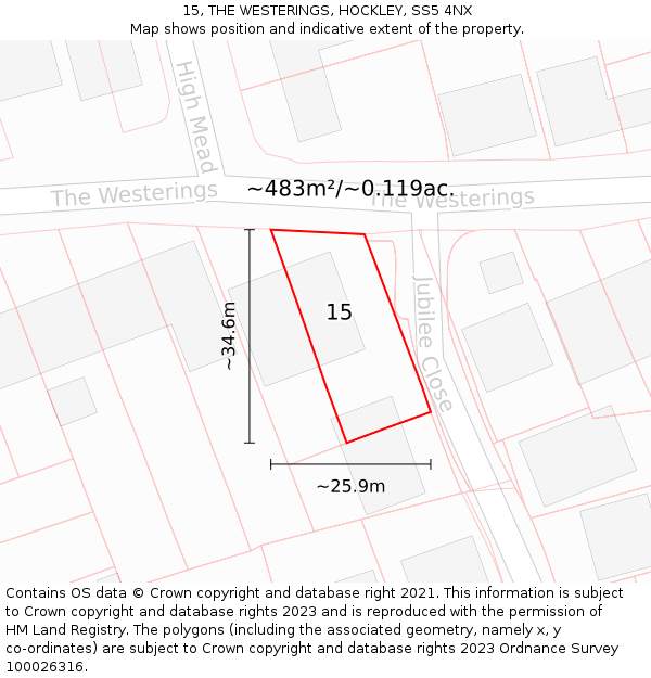 15, THE WESTERINGS, HOCKLEY, SS5 4NX: Plot and title map