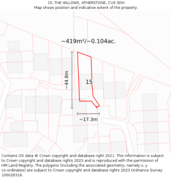 15, THE WILLOWS, ATHERSTONE, CV9 3DH: Plot and title map