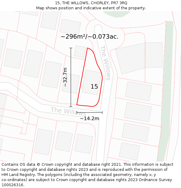 15, THE WILLOWS, CHORLEY, PR7 3RQ: Plot and title map