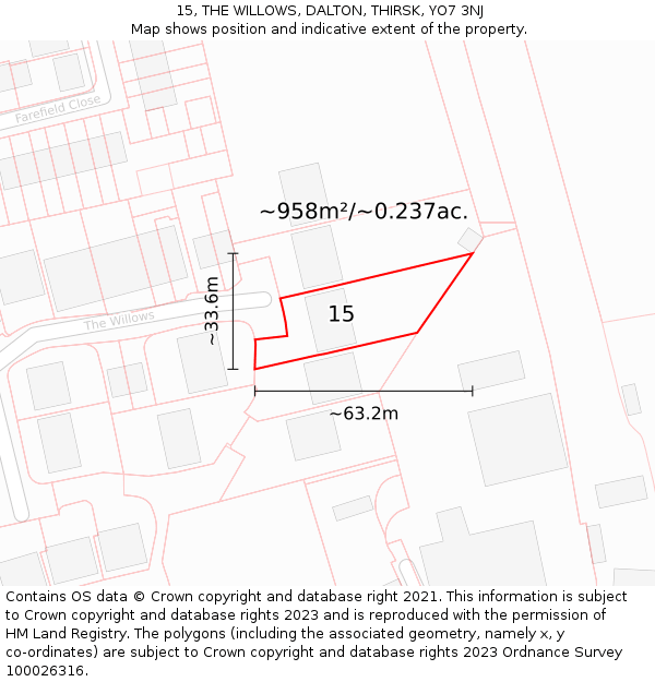 15, THE WILLOWS, DALTON, THIRSK, YO7 3NJ: Plot and title map