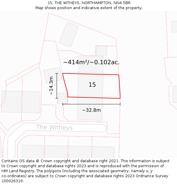 15, THE WITHEYS, NORTHAMPTON, NN4 5BR: Plot and title map