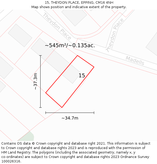 15, THEYDON PLACE, EPPING, CM16 4NH: Plot and title map