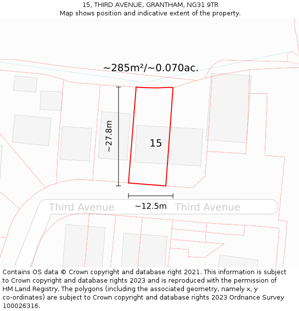 15, THIRD AVENUE, GRANTHAM, NG31 9TR: Plot and title map