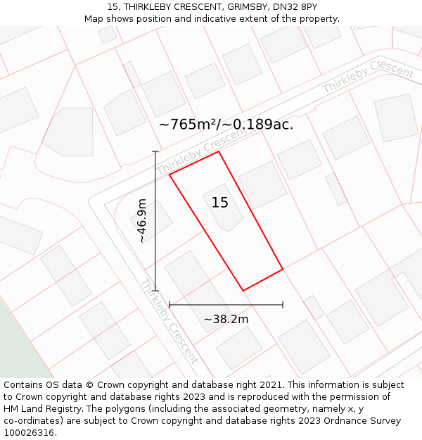 15, THIRKLEBY CRESCENT, GRIMSBY, DN32 8PY: Plot and title map