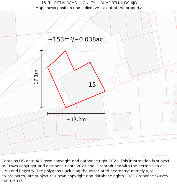 15, THIRSTIN ROAD, HONLEY, HOLMFIRTH, HD9 6JG: Plot and title map