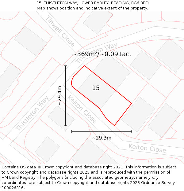 15, THISTLETON WAY, LOWER EARLEY, READING, RG6 3BD: Plot and title map