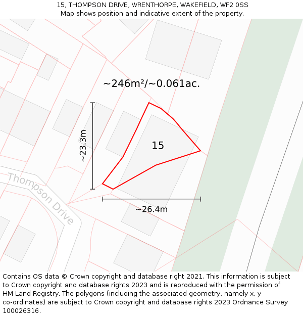 15, THOMPSON DRIVE, WRENTHORPE, WAKEFIELD, WF2 0SS: Plot and title map