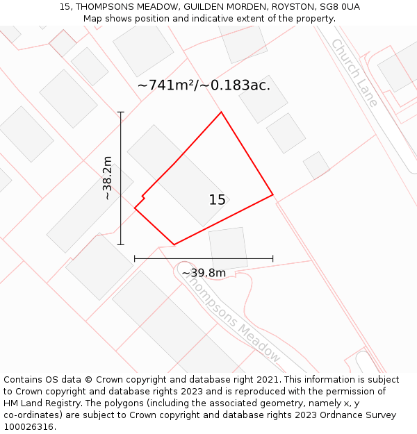 15, THOMPSONS MEADOW, GUILDEN MORDEN, ROYSTON, SG8 0UA: Plot and title map