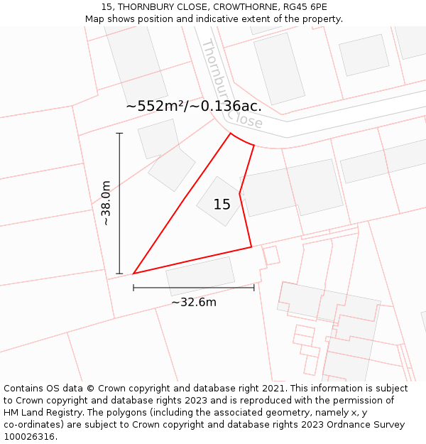 15, THORNBURY CLOSE, CROWTHORNE, RG45 6PE: Plot and title map