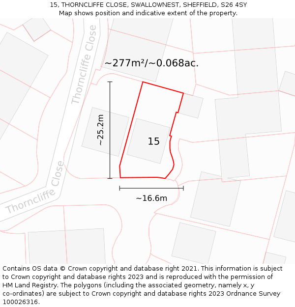 15, THORNCLIFFE CLOSE, SWALLOWNEST, SHEFFIELD, S26 4SY: Plot and title map