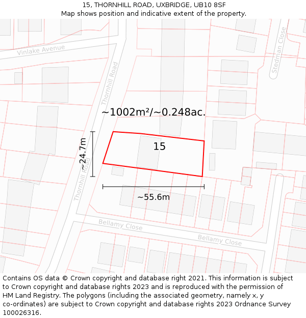 15, THORNHILL ROAD, UXBRIDGE, UB10 8SF: Plot and title map