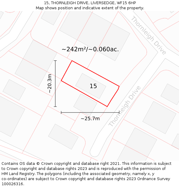 15, THORNLEIGH DRIVE, LIVERSEDGE, WF15 6HP: Plot and title map