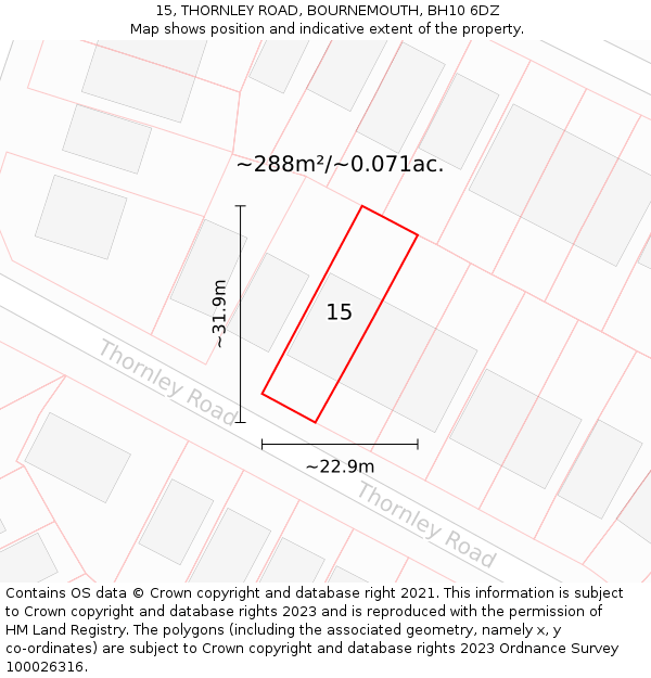 15, THORNLEY ROAD, BOURNEMOUTH, BH10 6DZ: Plot and title map