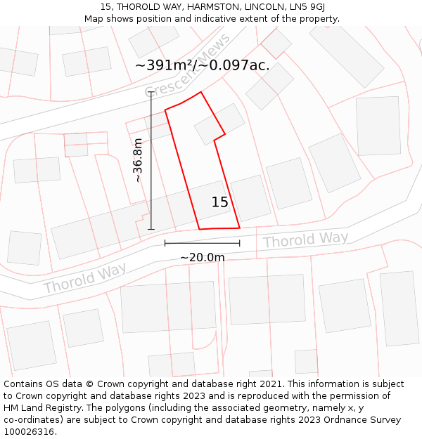 15, THOROLD WAY, HARMSTON, LINCOLN, LN5 9GJ: Plot and title map