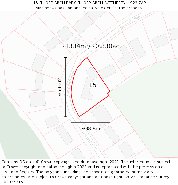 15, THORP ARCH PARK, THORP ARCH, WETHERBY, LS23 7AP: Plot and title map
