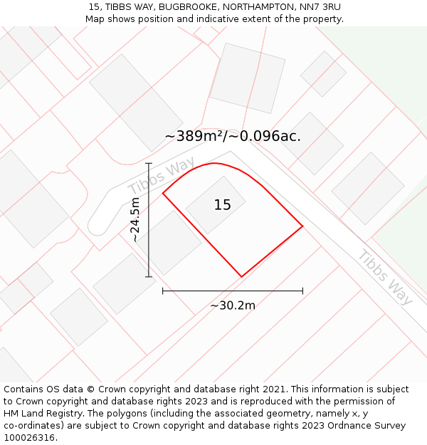 15, TIBBS WAY, BUGBROOKE, NORTHAMPTON, NN7 3RU: Plot and title map
