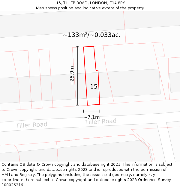 15, TILLER ROAD, LONDON, E14 8PY: Plot and title map