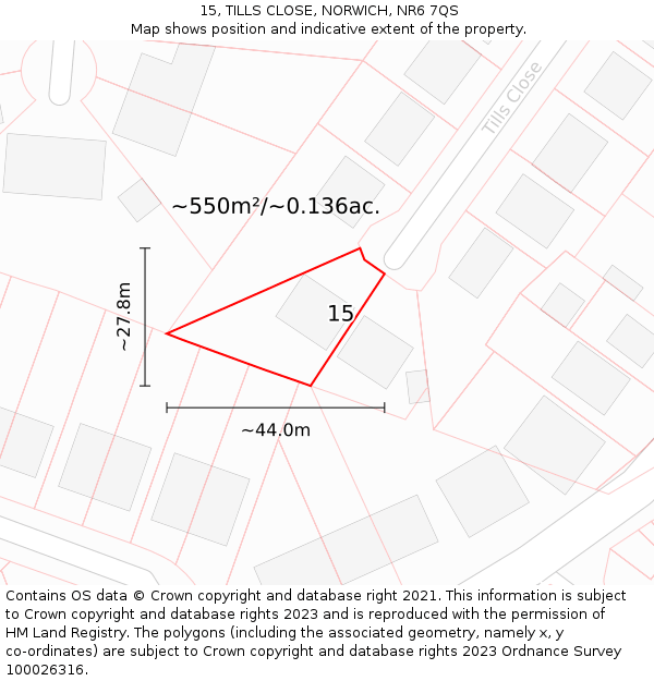 15, TILLS CLOSE, NORWICH, NR6 7QS: Plot and title map