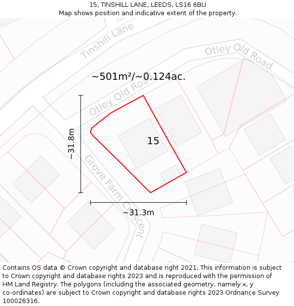 15, TINSHILL LANE, LEEDS, LS16 6BU: Plot and title map