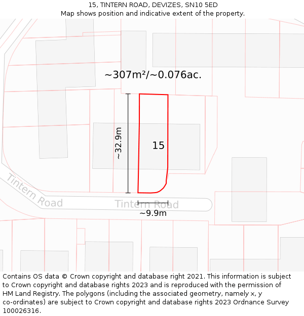 15, TINTERN ROAD, DEVIZES, SN10 5ED: Plot and title map