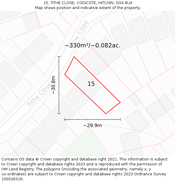 15, TITHE CLOSE, CODICOTE, HITCHIN, SG4 8UX: Plot and title map