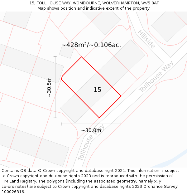 15, TOLLHOUSE WAY, WOMBOURNE, WOLVERHAMPTON, WV5 8AF: Plot and title map