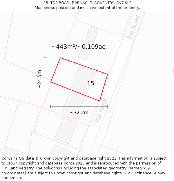 15, TOP ROAD, BARNACLE, COVENTRY, CV7 9LE: Plot and title map