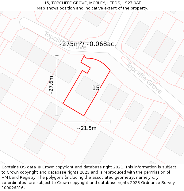 15, TOPCLIFFE GROVE, MORLEY, LEEDS, LS27 9AT: Plot and title map