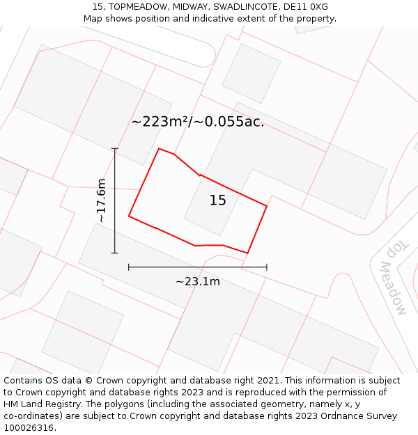 15, TOPMEADOW, MIDWAY, SWADLINCOTE, DE11 0XG: Plot and title map