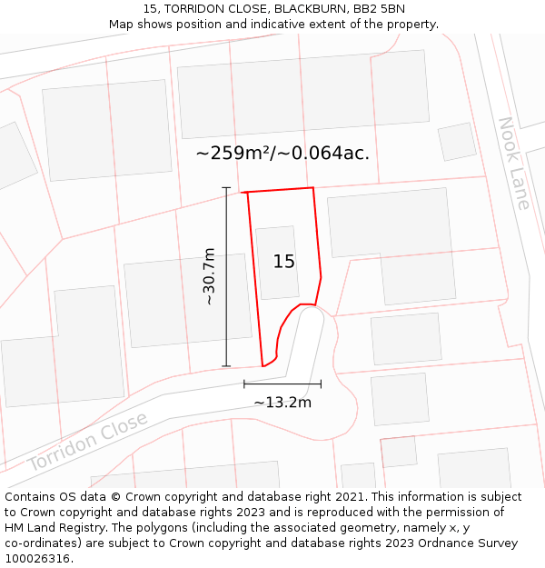 15, TORRIDON CLOSE, BLACKBURN, BB2 5BN: Plot and title map